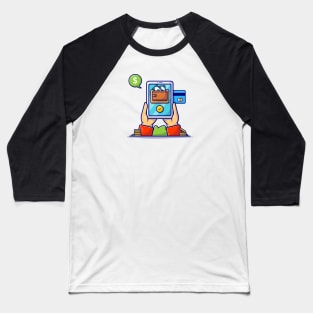 Online Banking Cartoon Vector Icon Illustration Baseball T-Shirt